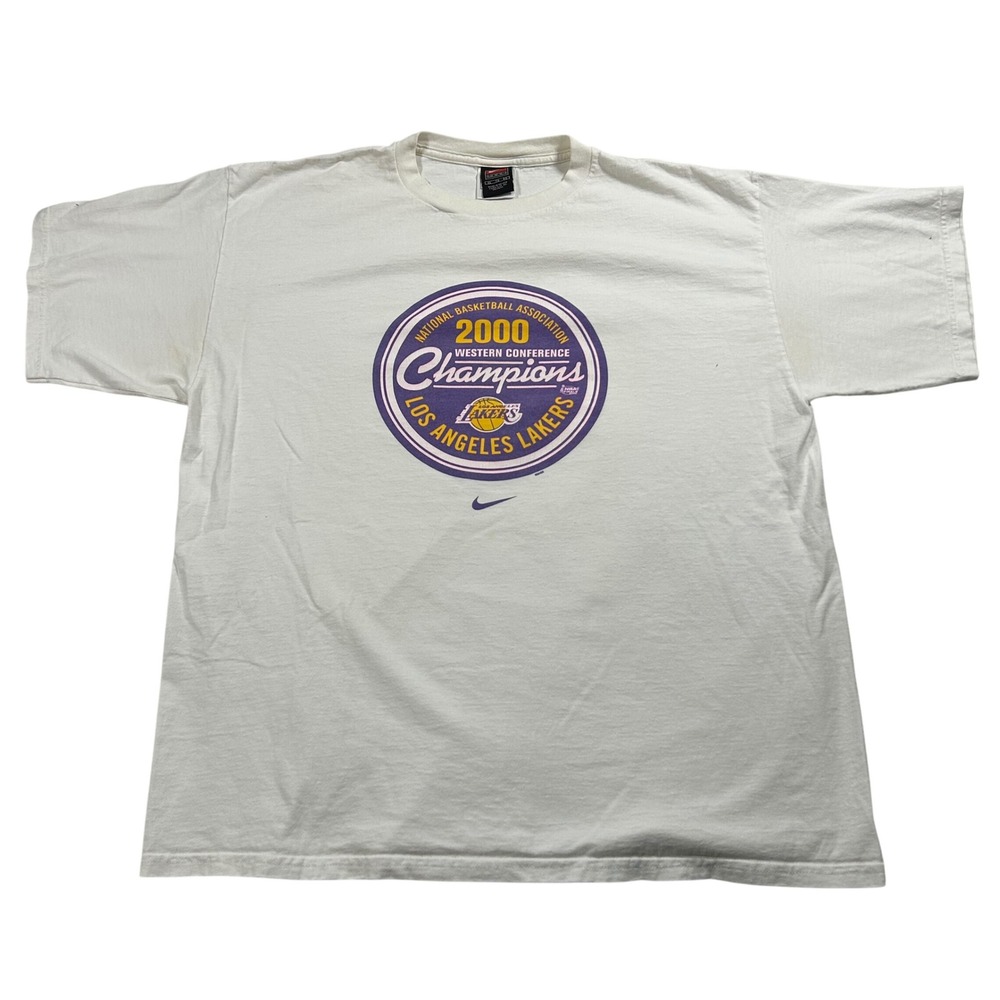LA Lakers 2000 Western Conference Champions Nike T-Shirt Mens XL White Vintage